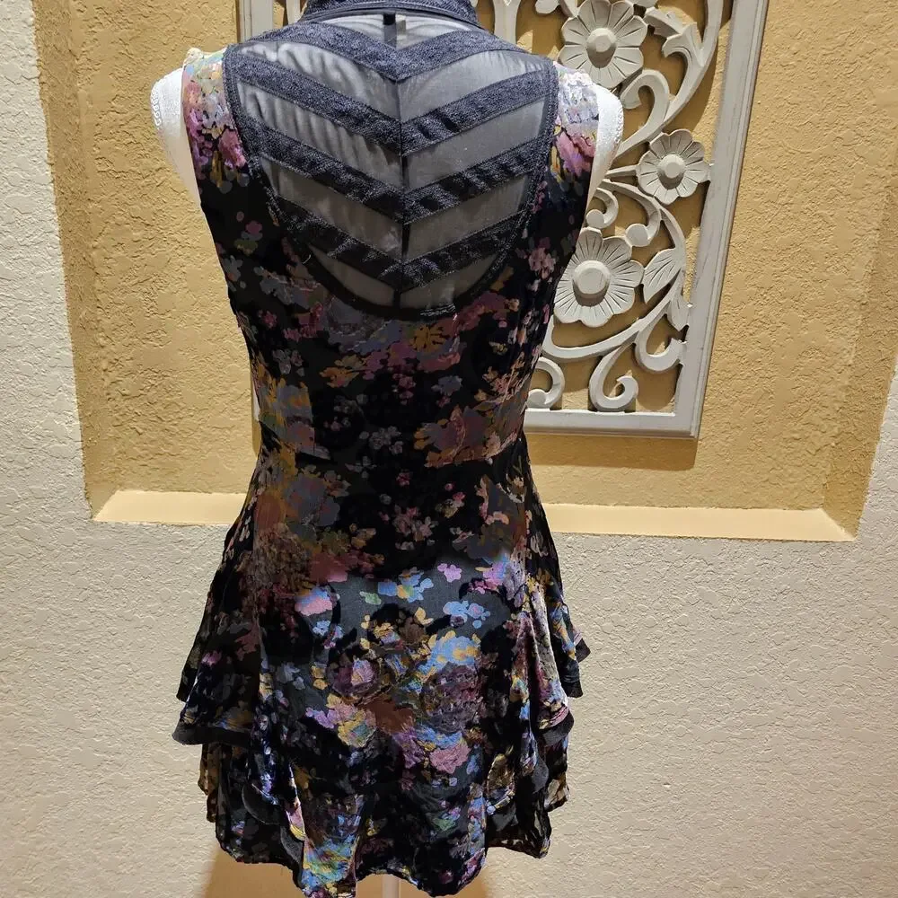 Free People M Crushed Velvet Dark Romantic Dress Witchy Goth Dark Academia - Picture 4 of 16